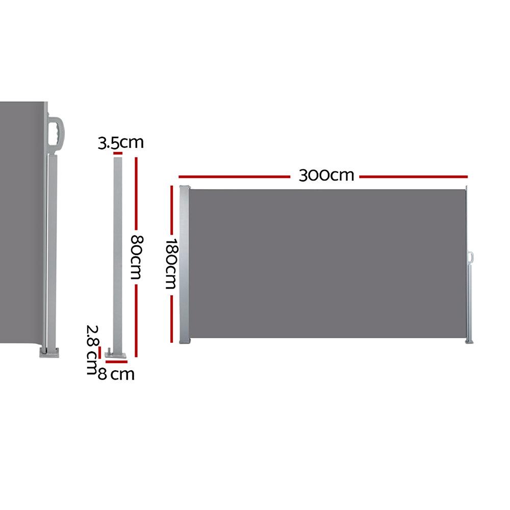 Set of 2 Instahut retractable side awnings in grey, showcasing UV resistant and tear-proof polyester fabric with a robust steel frame.